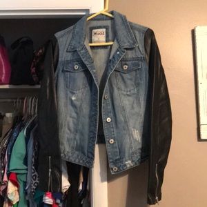mudd denim jacket with leather sleeves
